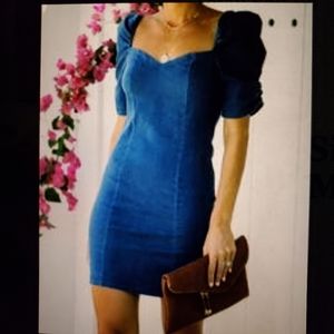 Vici M Etiquette puff sleeve denim mini dress